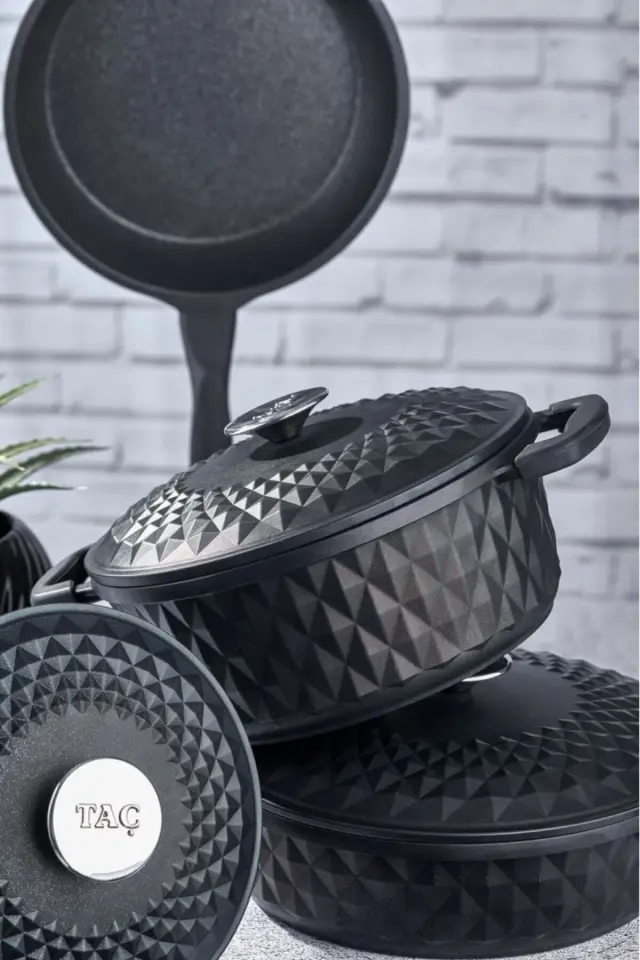 Taç Carabella 7 Parça Döküm Tencere Seti Siyah