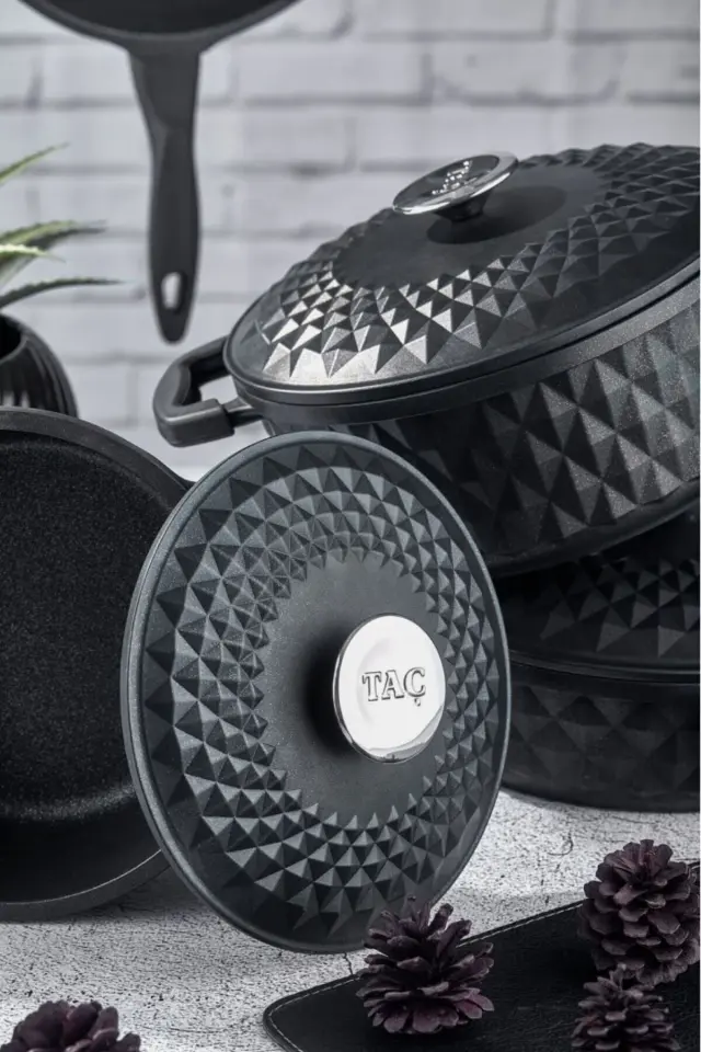 Taç Carabella 7 Parça Döküm Tencere Seti Siyah