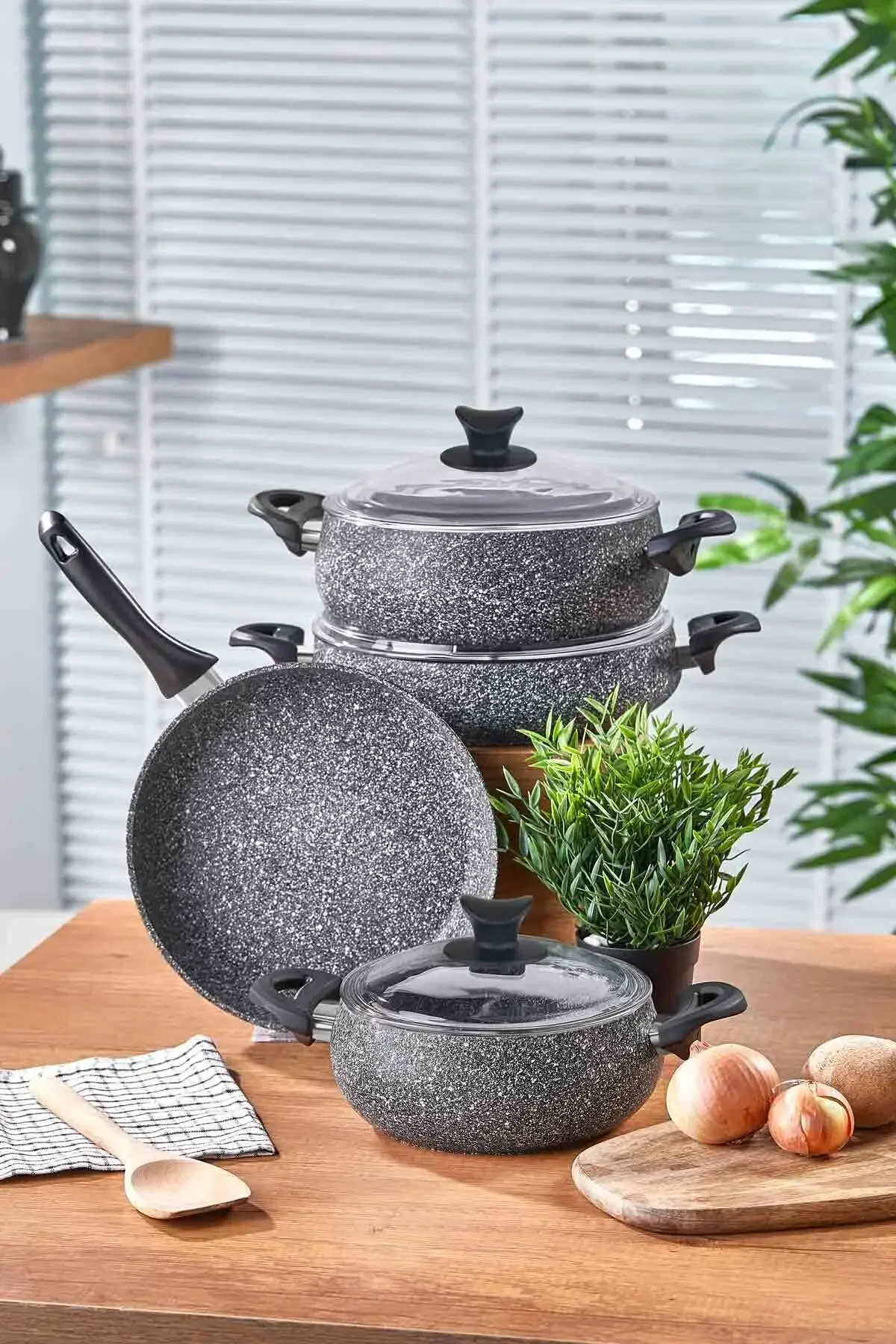 Taç Mastercook Tombik 7 Parça Tencere Seti Gri 3820