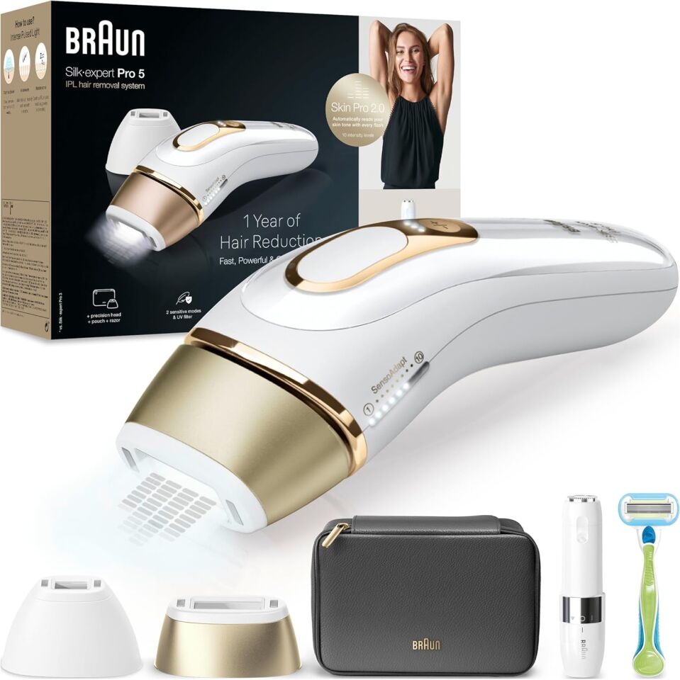 Braun IPL Silk·expert Pro 5, Evde Tüy Alma, Çanta, Venus Tıraş Makinesi, 2 Başlık ile, PL5146
