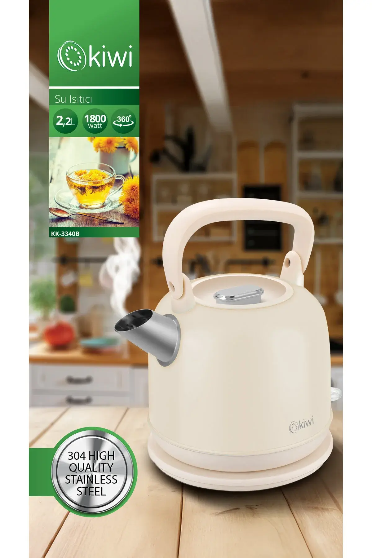 Kiwi Kk-3340 Paslanmaz Çelik Retro Su Isıtıcı Kettle