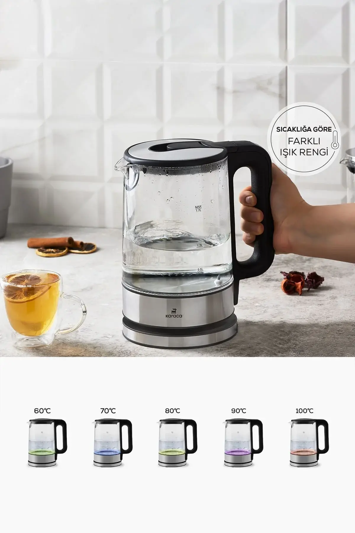 Karaca Sıcaklık Ayarlı Ve Led Işıklı 2205 Cam Su Isıtıcısı Kettle 2200w