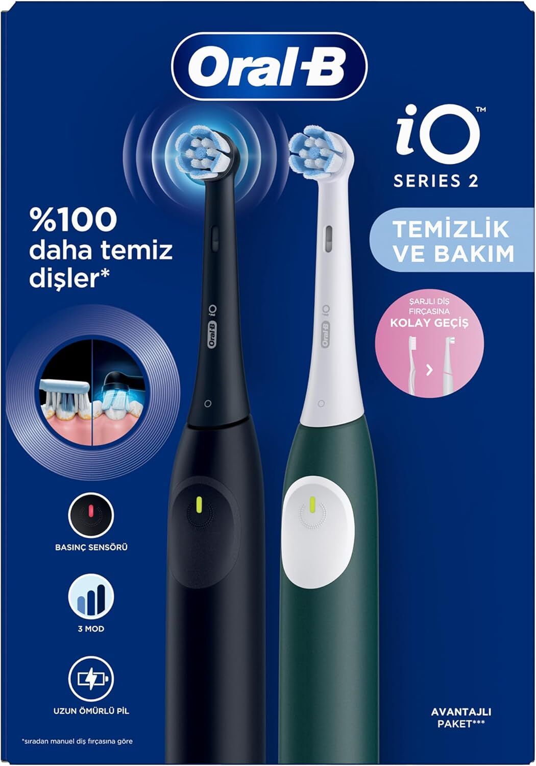 Oral-B iO 2 Şarjlı Diş Fırçası Seti 2'li – Gece Siyahı / Yeşil