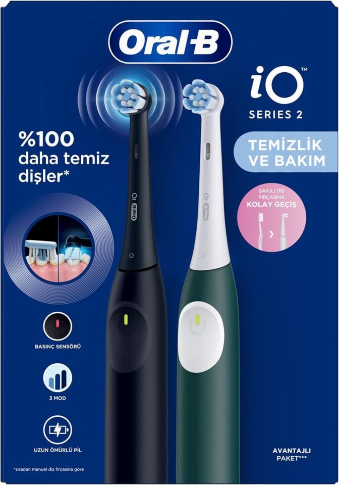 Oral-B iO 2 Şarjlı Diş Fırçası Seti 2'li – Gece Siyahı / Yeşil