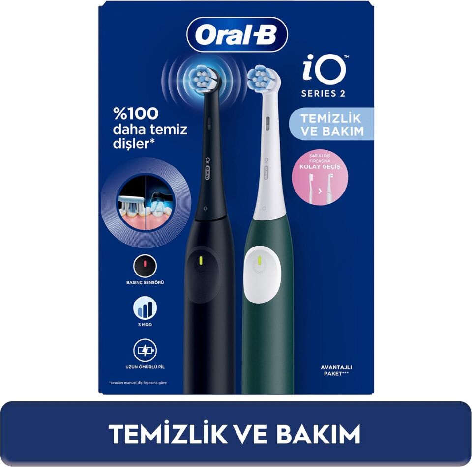 Oral-B iO 2 Şarjlı Diş Fırçası Seti 2'li – Gece Siyahı / Yeşil