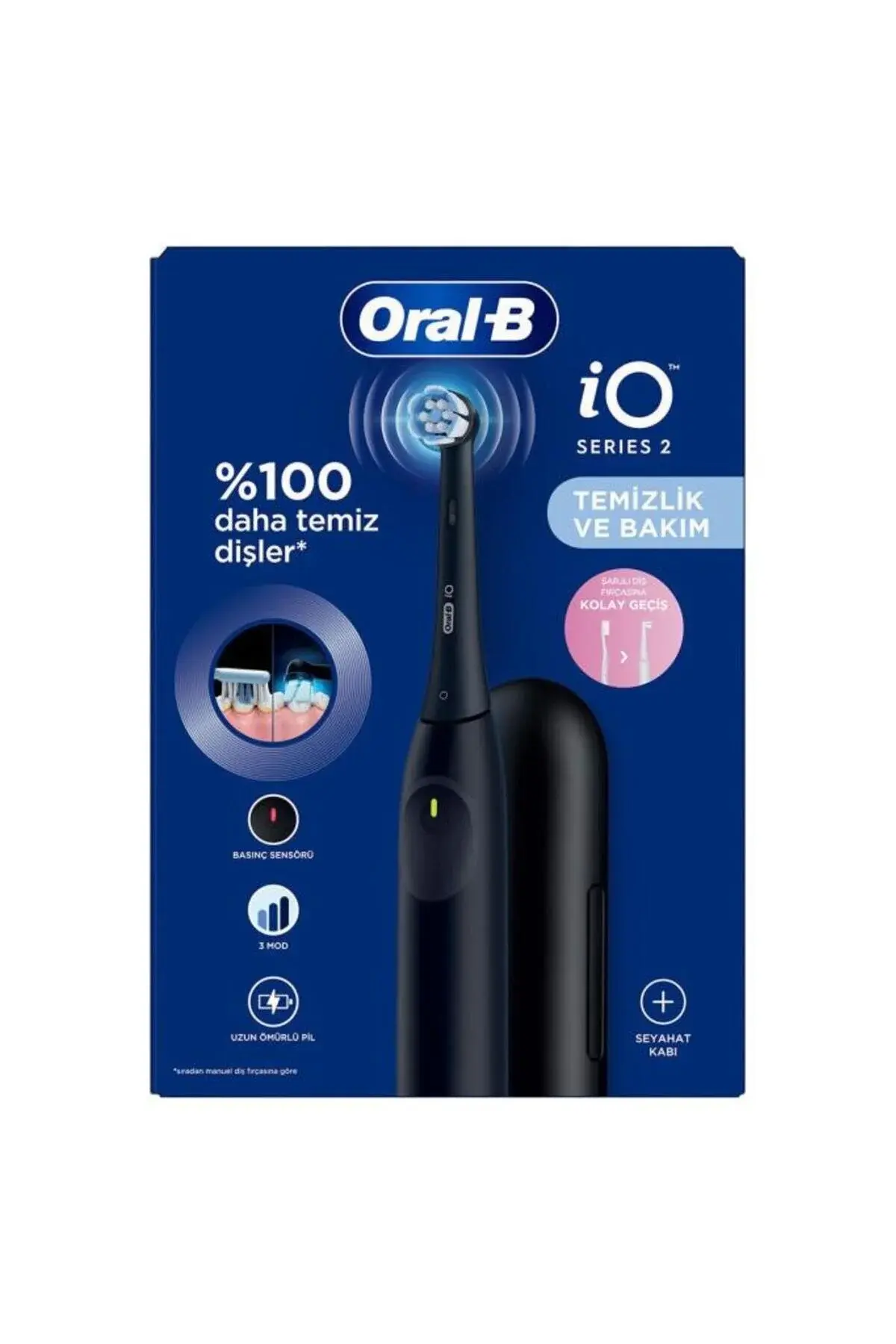Oral-B İo 2 Gece Siyahı Şarjlı Diş Fırçası 1 Diş Fırçası Başlığı 1 Seyahat Kutusu