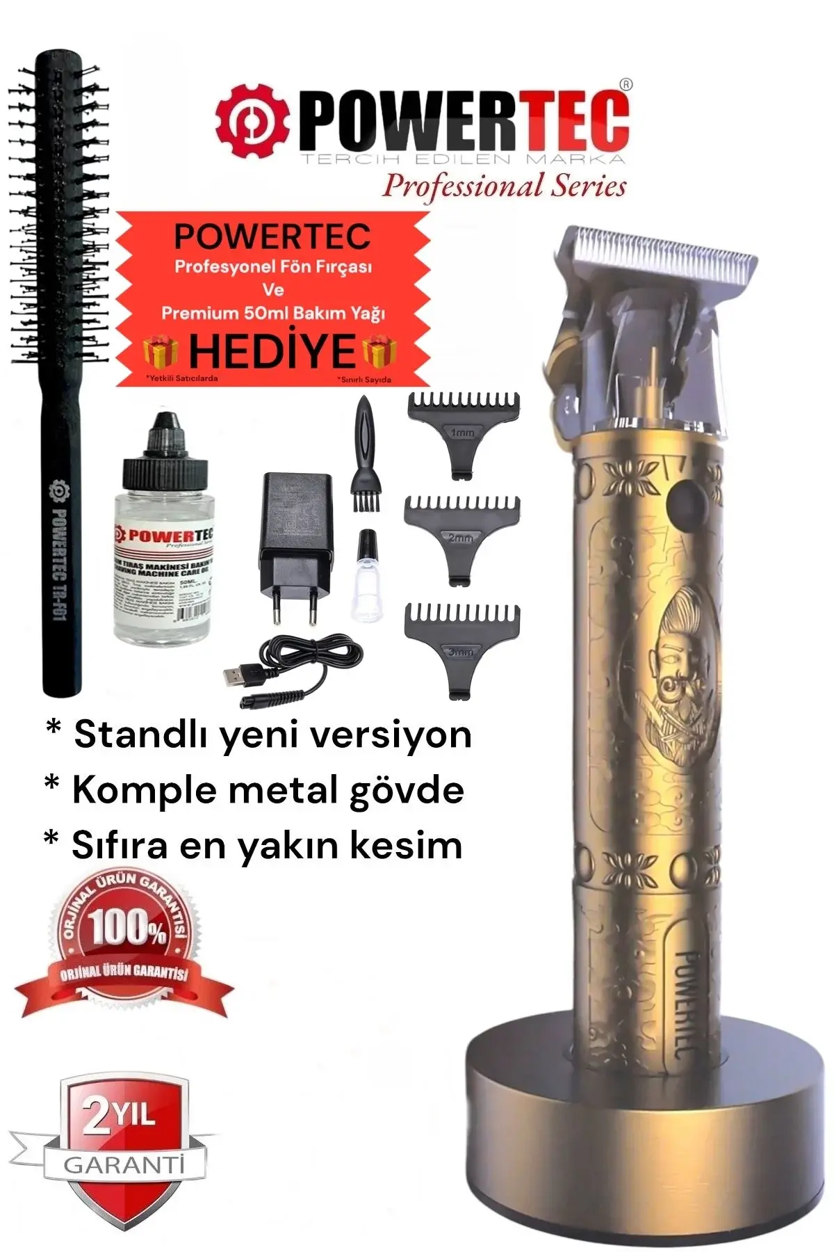 Powertec Tr-1818 Şarjlı Tıraş Makinesi Saç-Sakal-Ense-Vücut Lazer Epilasyon Öncesi (Standlı yeni versiyon)