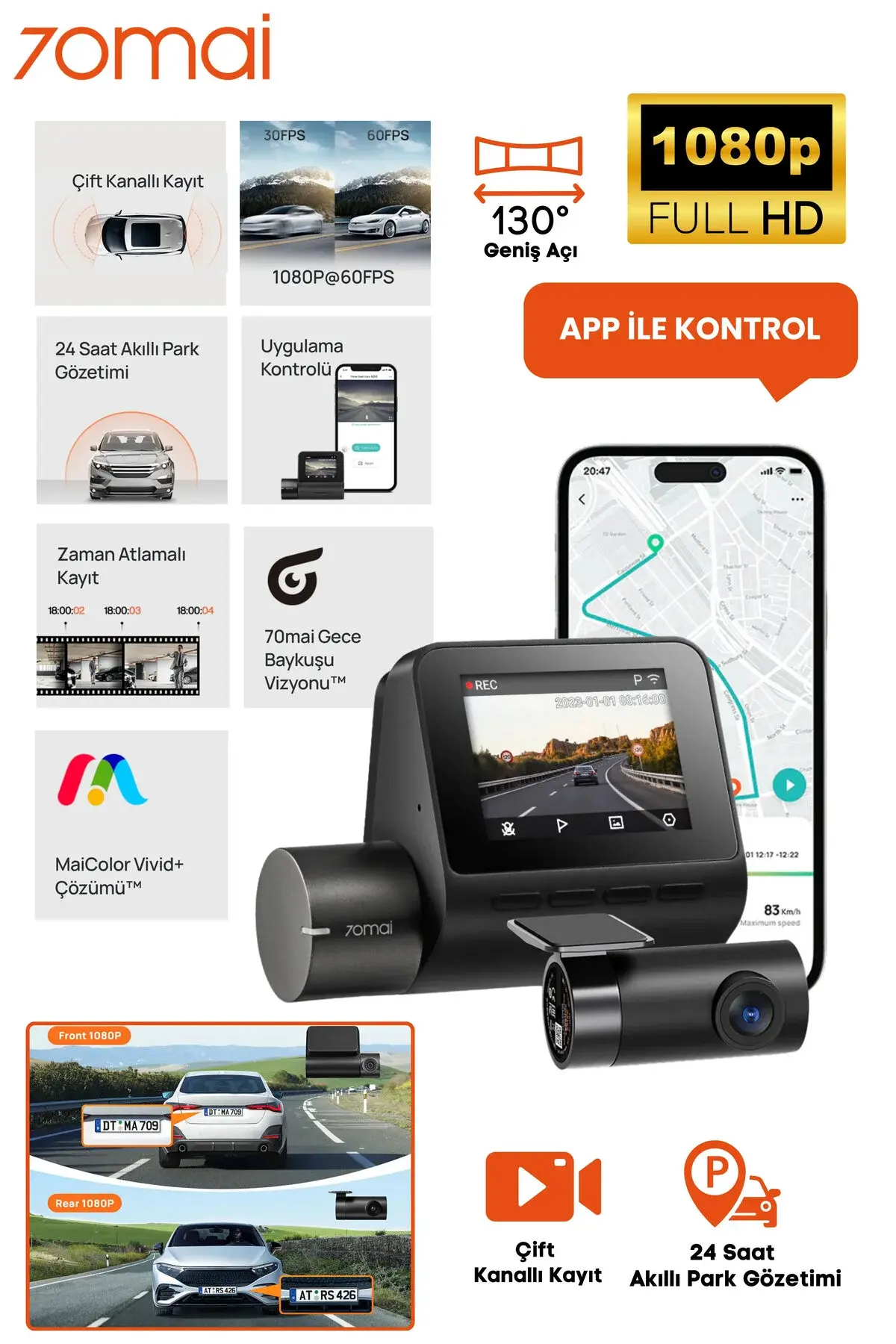 70MAİ 70mai A200 + RC11 Ön ve Arka Araç İçi Kamera Seti