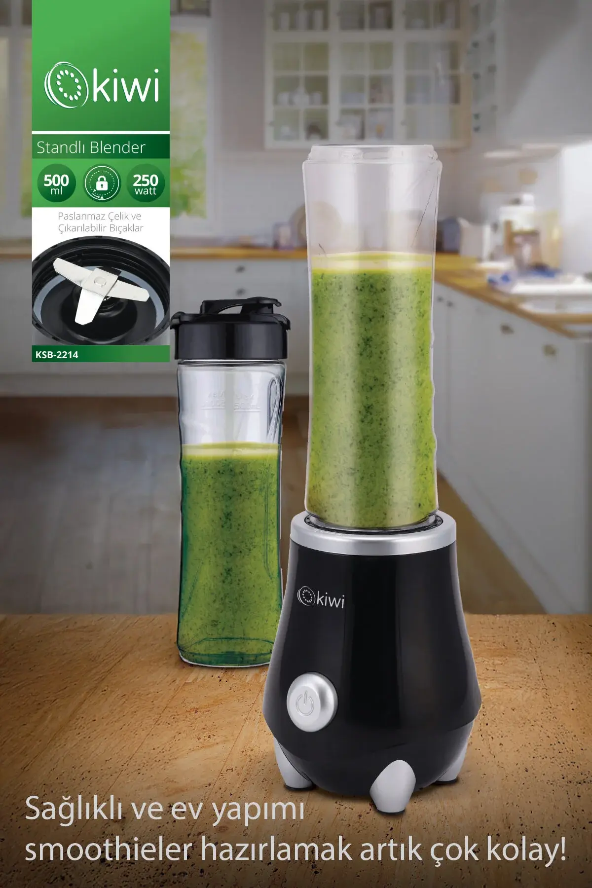 Kiwi Ksb-2214 Standlı Sporcu Blender - Kişisel Smoothie Blender 500 ml Bardaklı