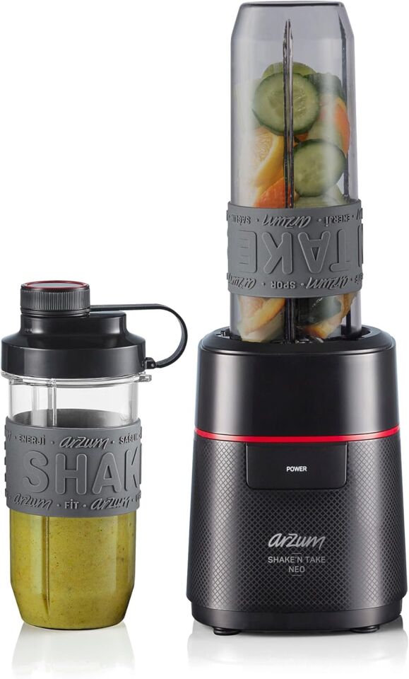 Arzum Shake'N Take Neo Kişisel Blender 570ml ve 400ml Şişe 500W Siyah - AR1147