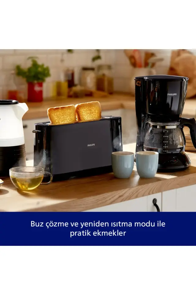 Philips Daily Collection Uzun Yuvalı Ekmek Kızartma Makinesi, Buz Çözme, 8 Kızartma Ayarı, Siyah, HD2590/90