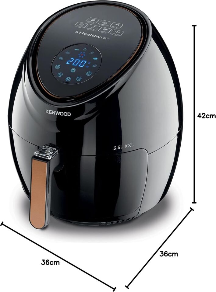 Kenwood Airfryer XXL Siyah HFP50.000BK - 5,5 Litre Geniş Hazne Kapasitesi, 1800 Watt, Dijital Dokunmatik Ekran, 7 Farklı Programlama, 80-200°C Sıcaklık Ayarı, Kolay Temizleme