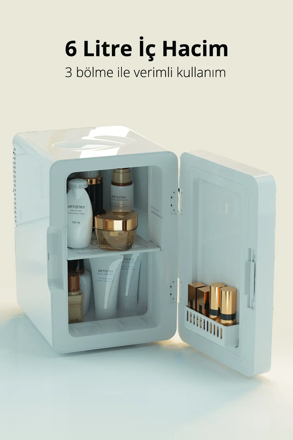 Kiwi Krf-2505 Led Işıklı Taşınabilir Soğuk - Sıcak Ayarlı Kozmetik Mini Buzdolabı