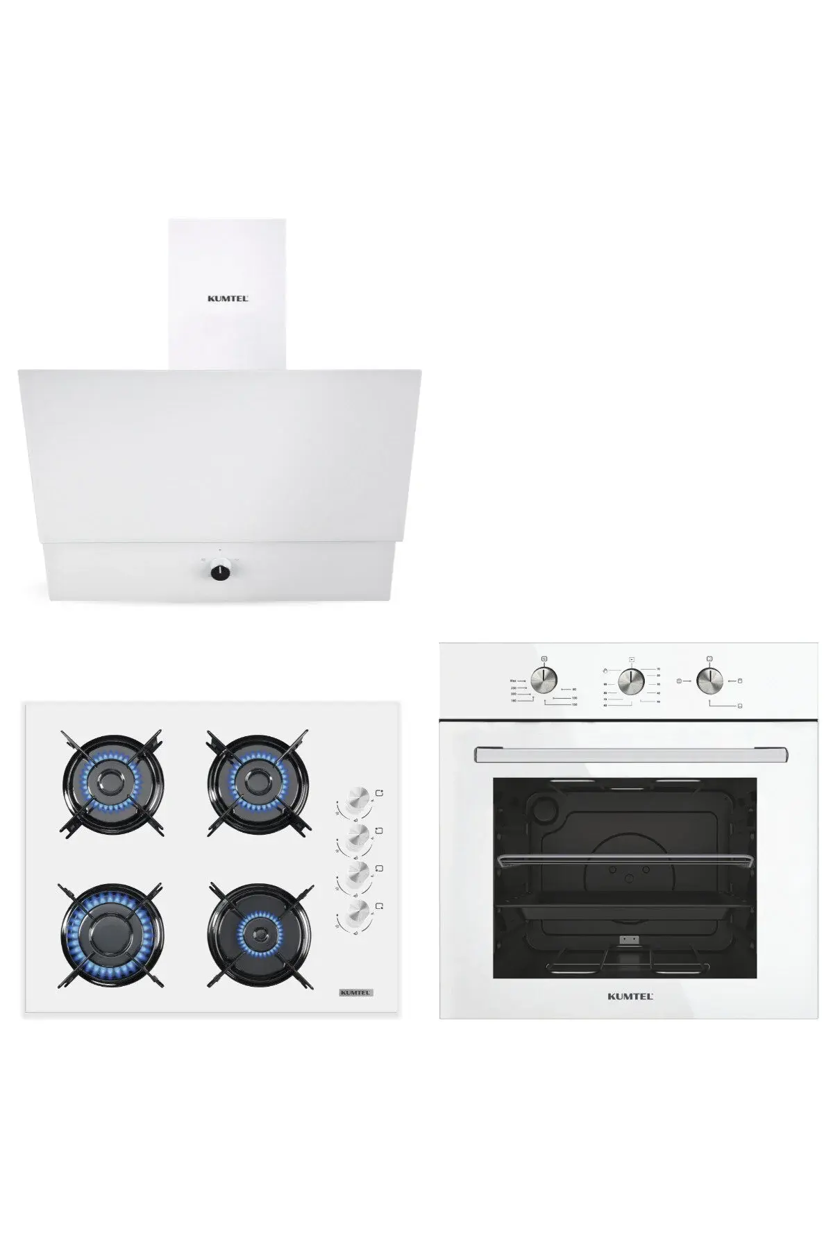 Kumtel Dizayn Beyaz Cam Ankastre Set DA6-830+B66-S2+KO-40TAHDF