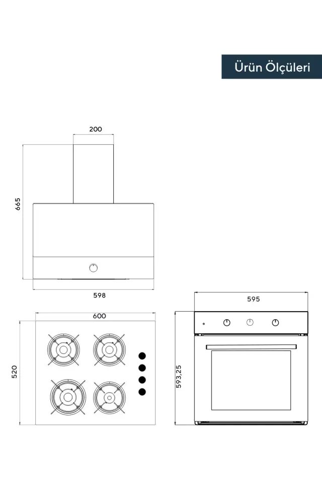 Kumtel Dizayn Beyaz Cam Ankastre Set DA6-830+B66-S2+KO-40TAHDF