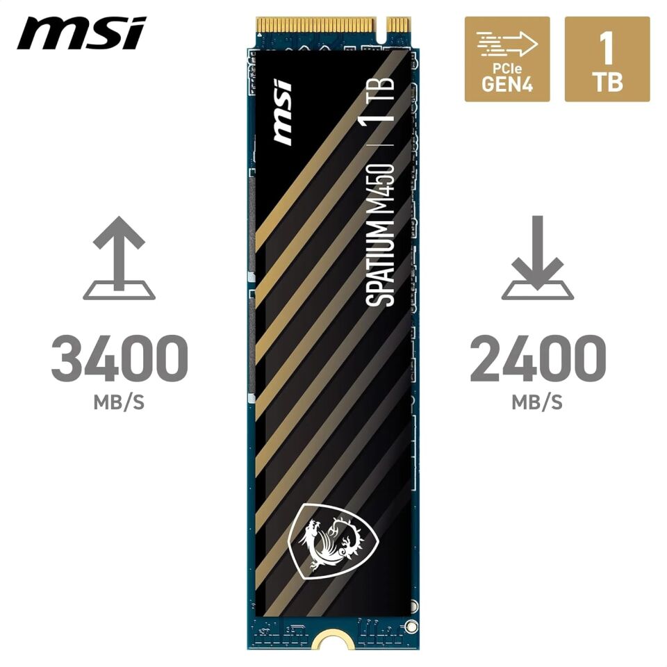 MSI Spatıum M450 Pcıe 4.0 Nvme M.2 1tb V1 Okuma 3400mb / Yazma 2400mb Ssd
