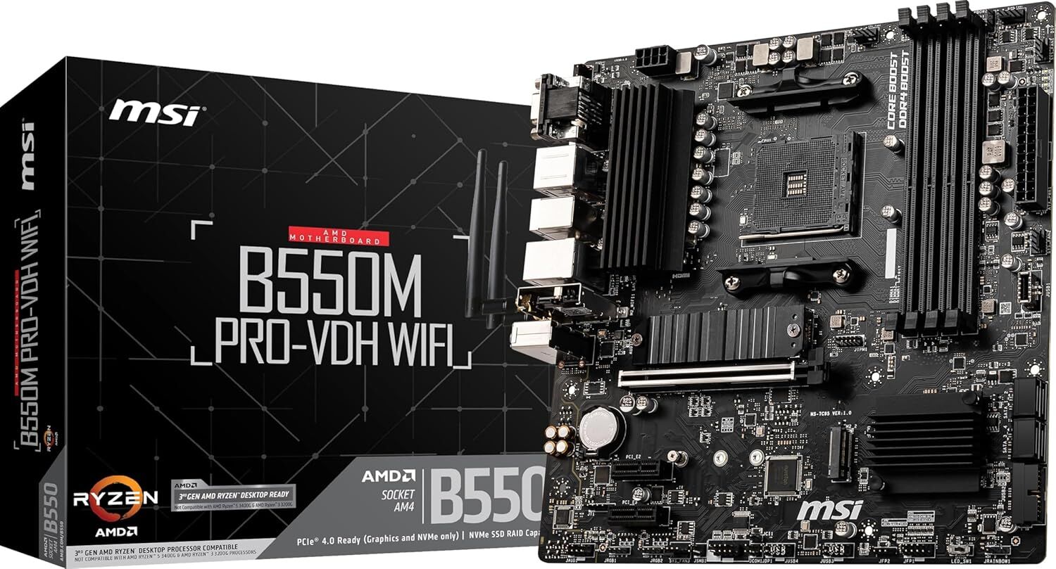MSI B550M PRO-VDH DDR4 M2 PCIe NVME HDMI DP PCIe 16X v4.0 AM4 mATX
