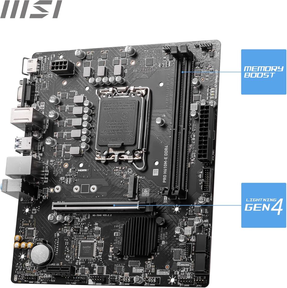 MSI PRO H610M-E DDR4 Intel H610 Soket 1700 DDR4 3200MHz mATX Gaming (Oyuncu) Anakart