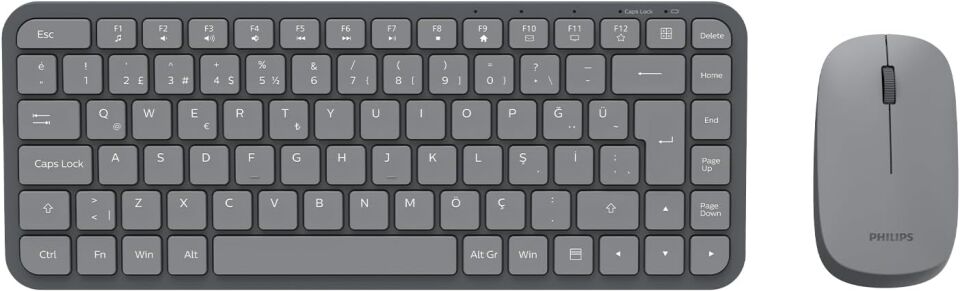 Philips SPT6338 Kablosuz Set Wireless Set Kablosuz Klavye Kablosuz Mouse Türkçe Q Klavye ve Mouse Seti GRİ