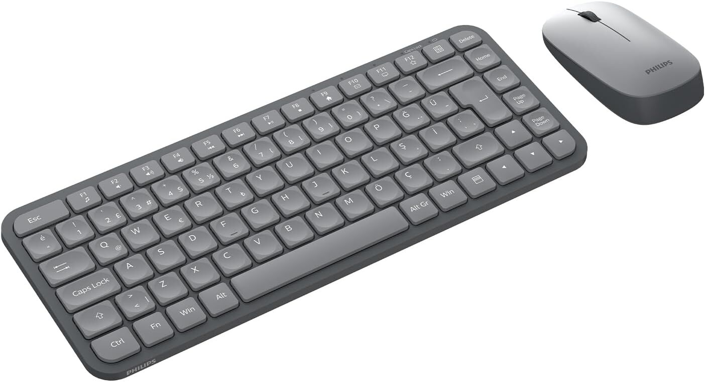 Philips SPT6338 Kablosuz Set Wireless Set Kablosuz Klavye Kablosuz Mouse Türkçe Q Klavye ve Mouse Seti GRİ