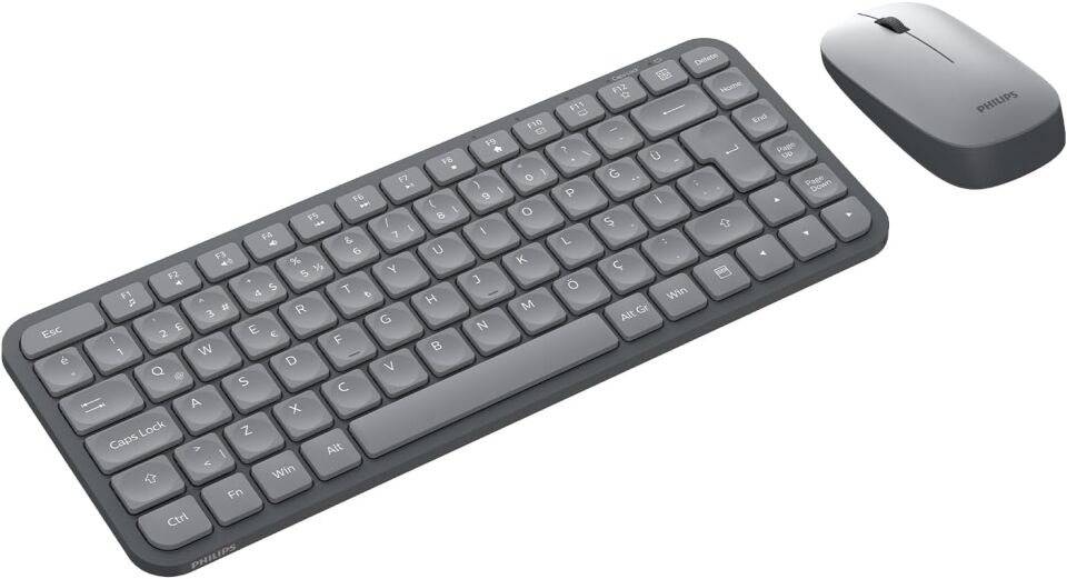 Philips SPT6338 Kablosuz Set Wireless Set Kablosuz Klavye Kablosuz Mouse Türkçe Q Klavye ve Mouse Seti GRİ