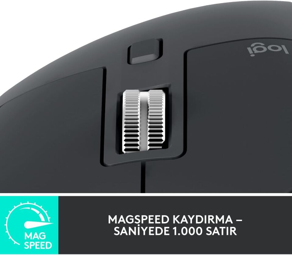 logitech MX Master 3S Performans 8000 DPI Optik Sensörlü Sessiz Kablosuz Mouse - Siyah 910-006559