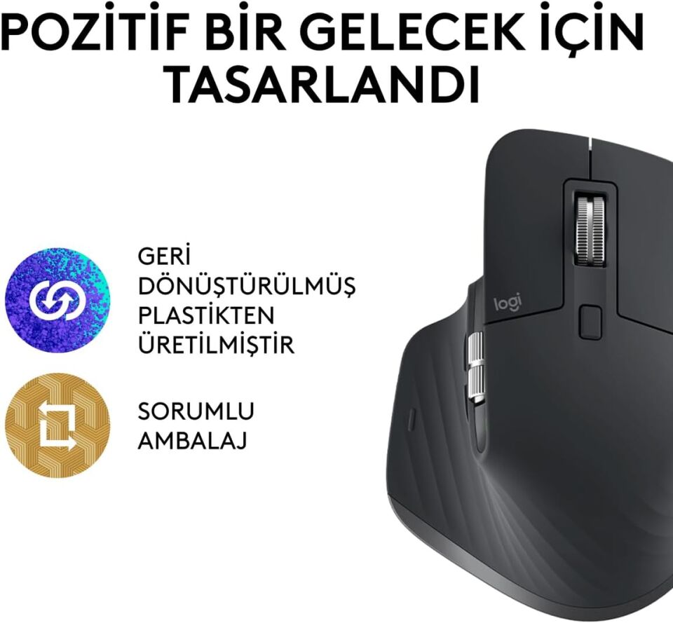 logitech MX Master 3S Performans 8000 DPI Optik Sensörlü Sessiz Kablosuz Mouse - Siyah 910-006559