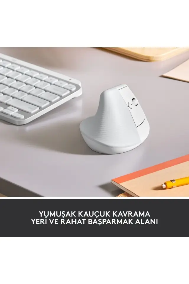logitech Lift Sessiz Kablosuz Ergonomik Dikey Mouse, Beyaz 910-006475