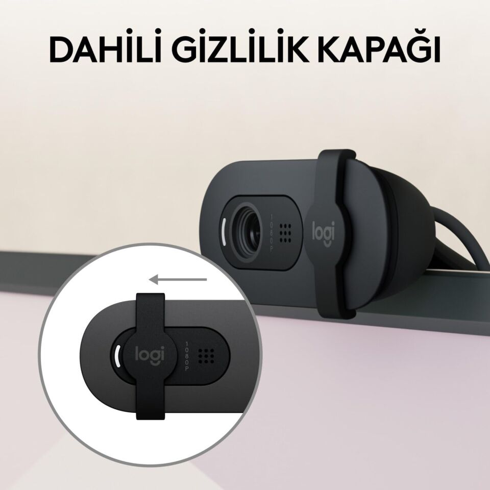 logitech BRIO 100 Full HD 1080p Gizlilik Kapaklı Mikrofonlu Web Kamerası - Siyah