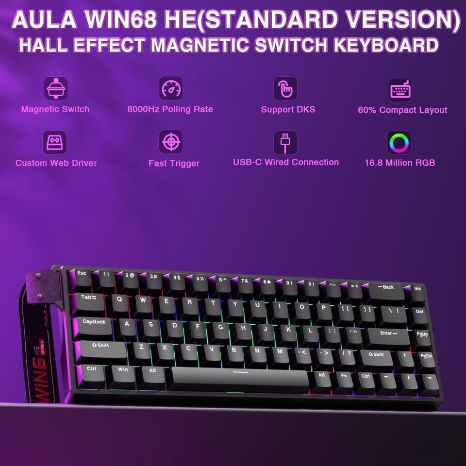 Aula Win68 HE Manyetik Klavye Rapid Trigger GrayWood Swtich 8000Hz RGB TKL Hot Swap Oyuncu Klavyesi