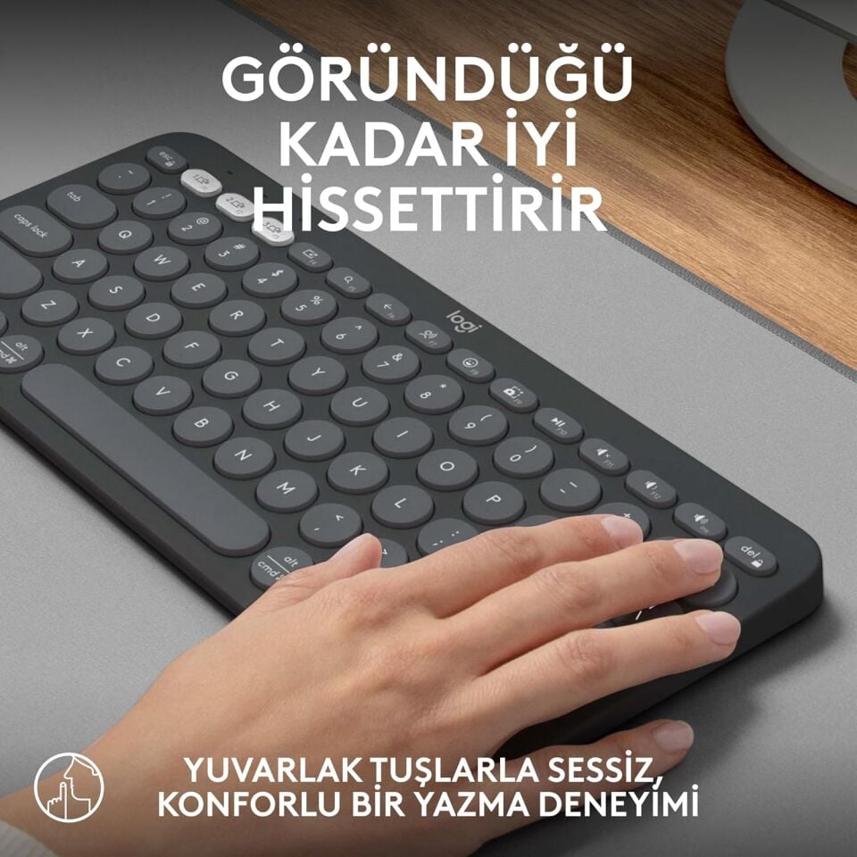 logitech K380s Pebble Keys 2 Çoklu Cihaz Özellikli Bluetooth Türkçe Q Klavye Gri 920-011859