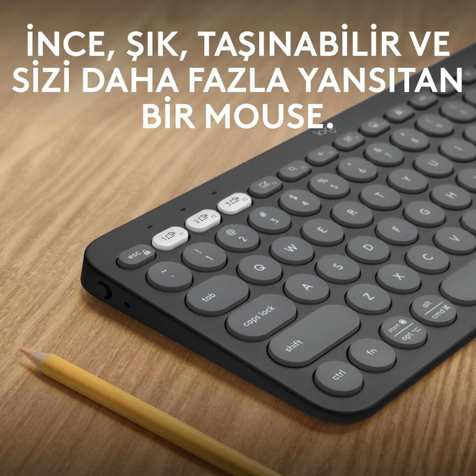 logitech K380s Pebble Keys 2 Çoklu Cihaz Özellikli Bluetooth Türkçe Q Klavye Gri 920-011859