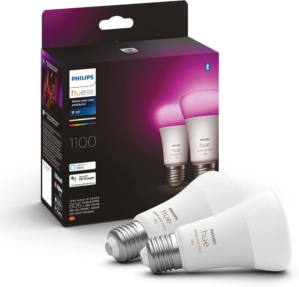 Philips HueWCA 9-75W E27 1100 Lumen Renkli Akıllı Ampul 2'li Ekopaket A60