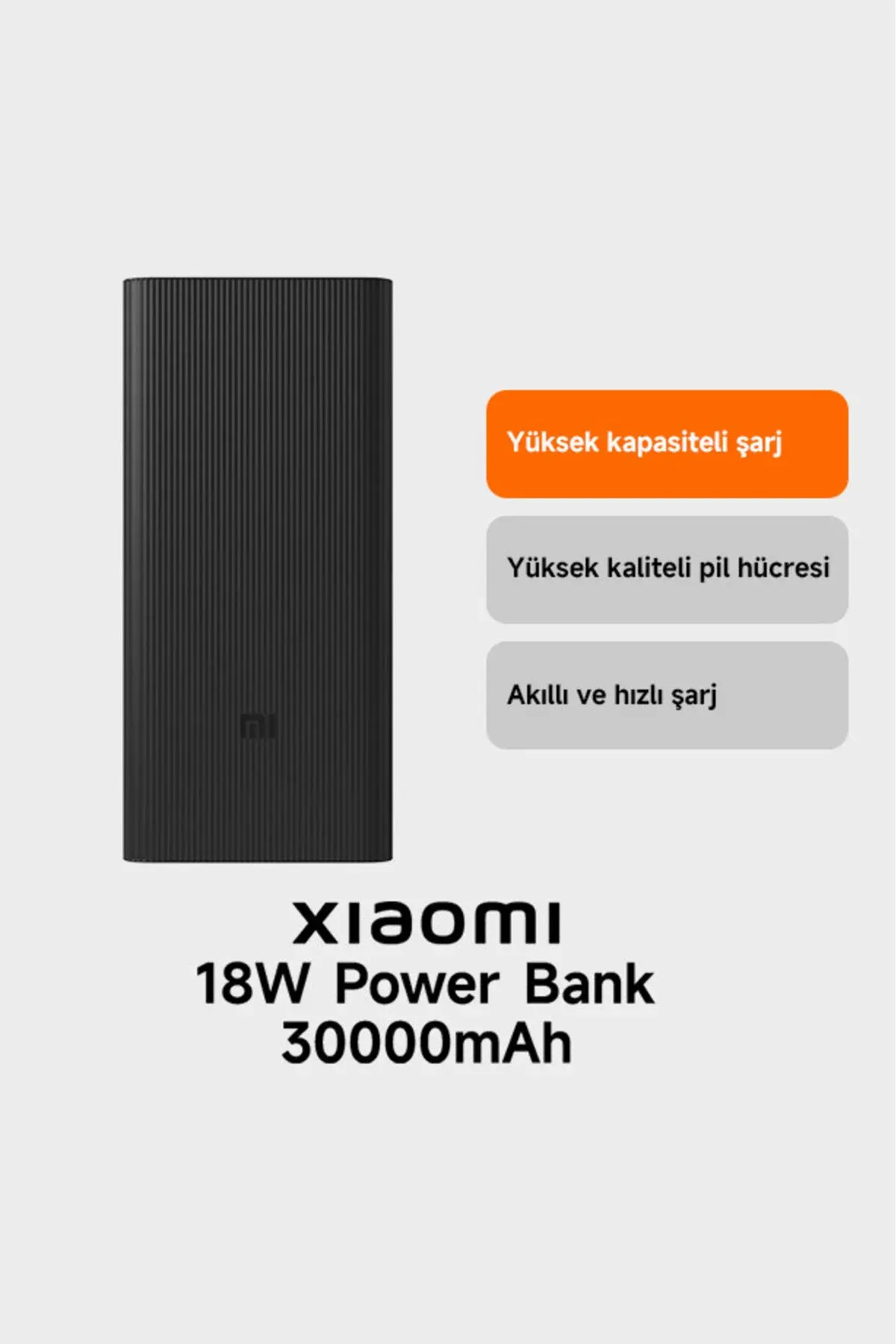 Xiaomi Power Bank 2-USB ve USB-C Port 30000mAh 18W BHR9126GL - Siyah