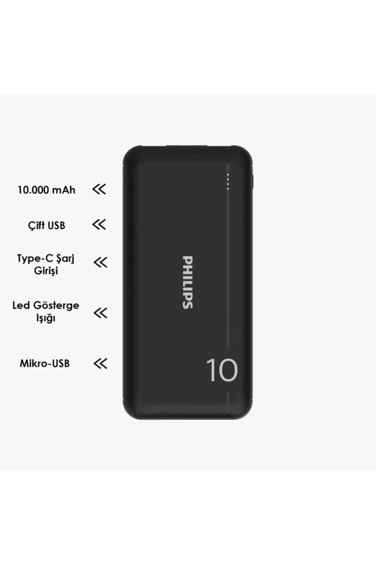 Philips DLP1810NB 10.000 mAh Power Bank Siyah (2 Çıkış)