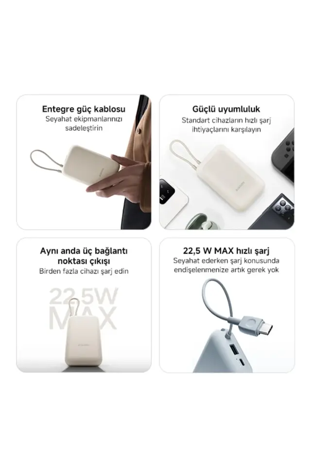 Xiaomi Power Bank Entegre Kablo 10000mAh 22.5W BHR9073GL - Buz Mavisi