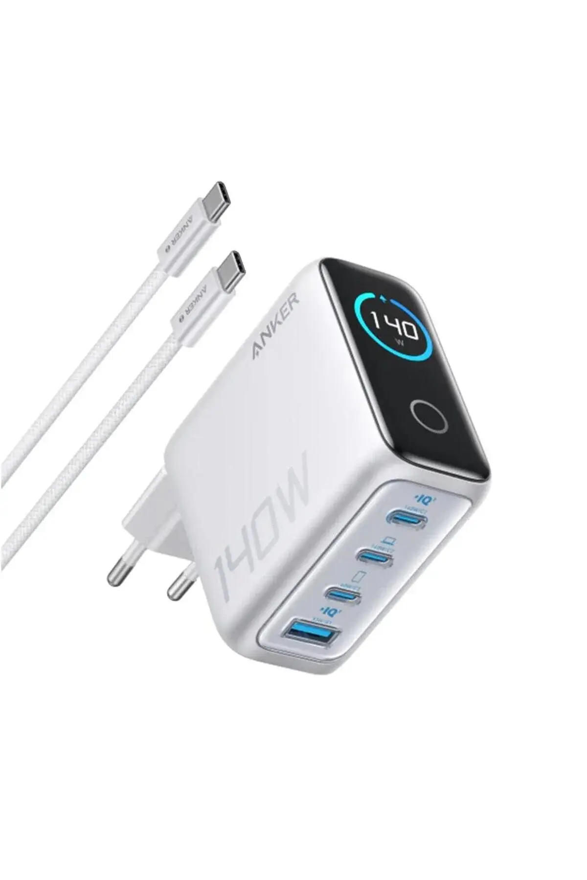 Anker Laptop Şarj Cihazı (140W, 4 Port, PD 3.1) ve 240W USB-C – USB-C Kablosu (1.5 m) - Açık Gri - B2697