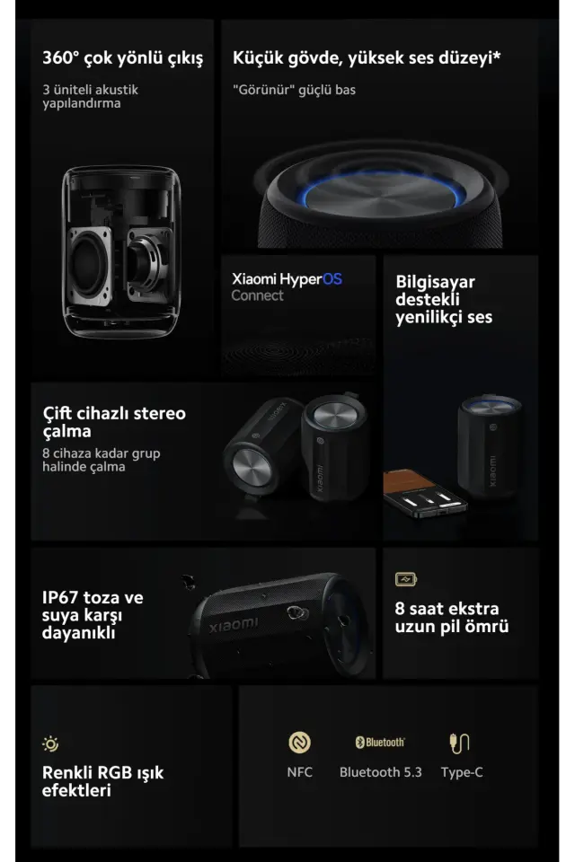 Xiaomi Bluetooth Speaker Mini Bluetooth Hoparlör, IP67, RGB Renkli Işıklı (Xiaomi Türkiye Garantili)