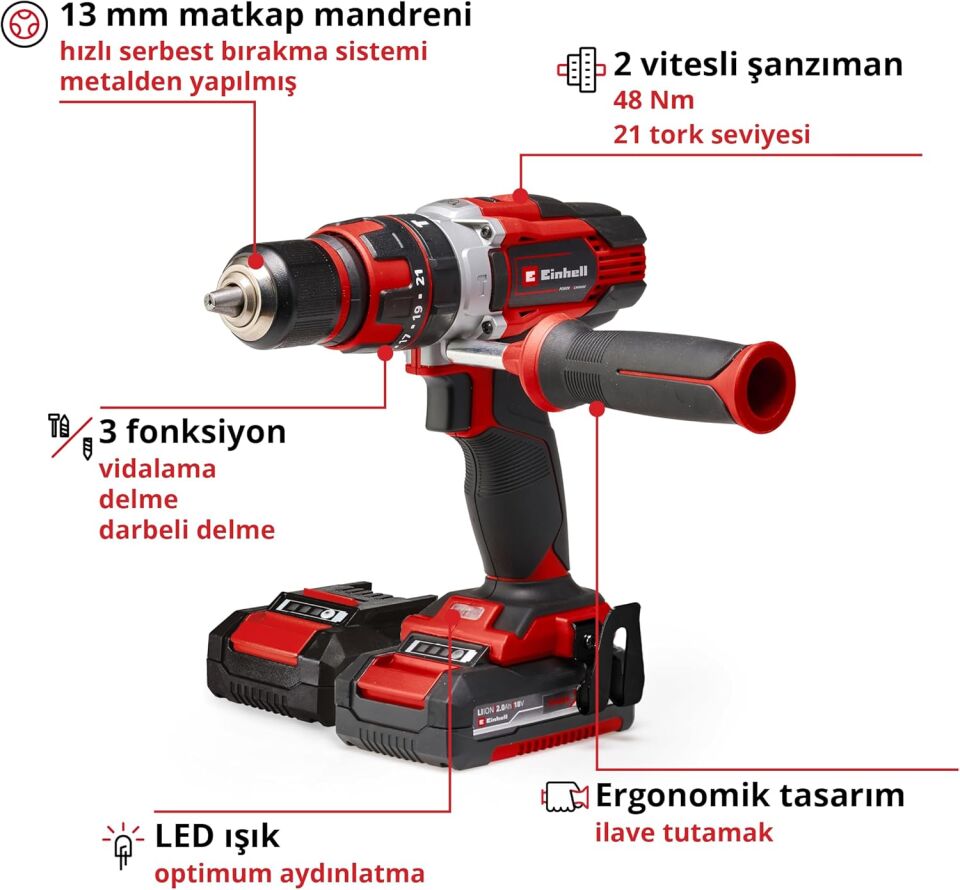 Einhell TE-CD 18/48 Li-i (2x2,0Ah),Akülü Darbeli Vidalama