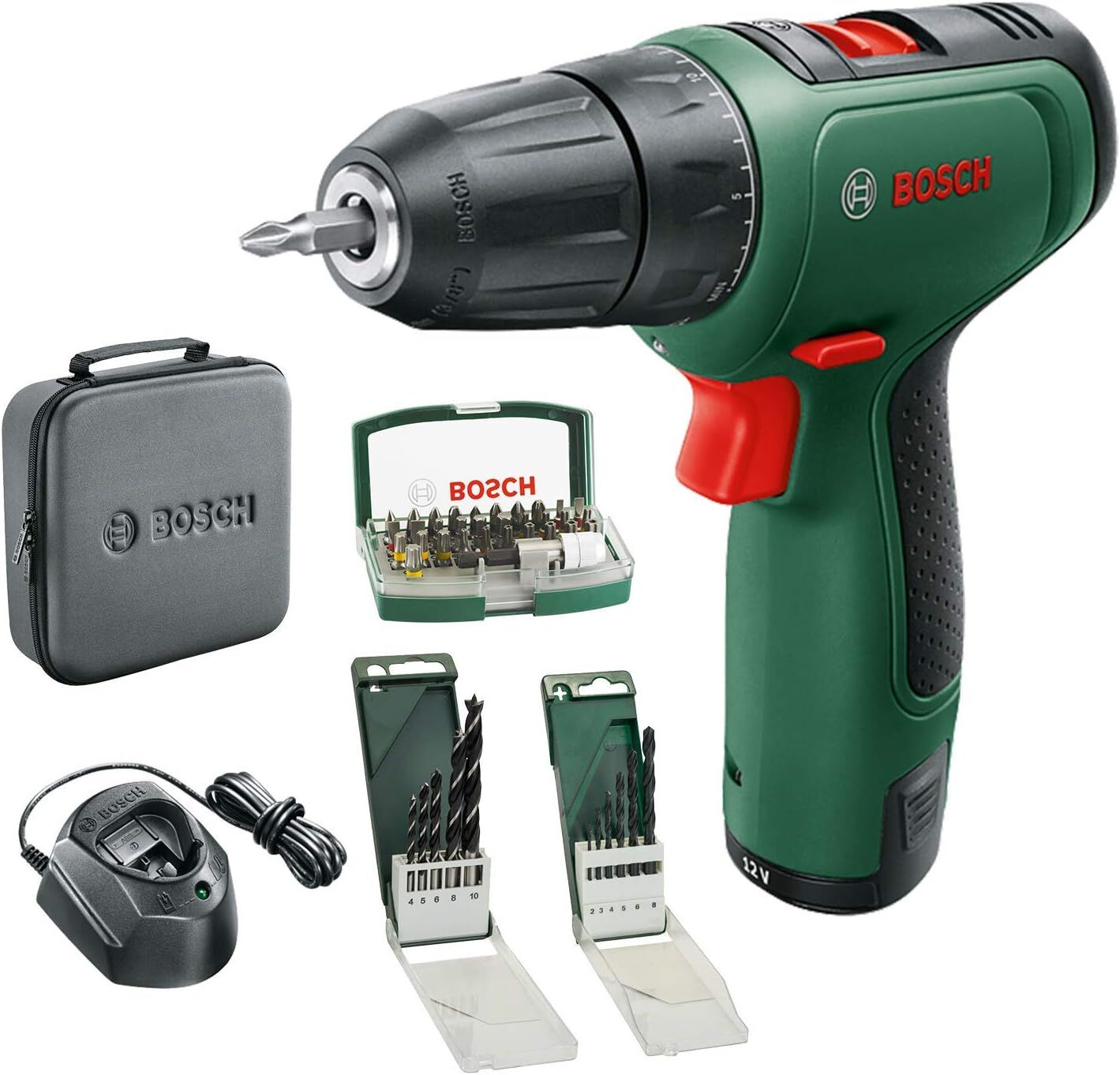 Bosch Akülü Delme/Vidalama Makinesi EasyDrill 1200 (2.0 Ah Akü, 12 Volt Sistem, Delme ve Vidalama Uç Setleri, Yumuşak Çanta İçinde