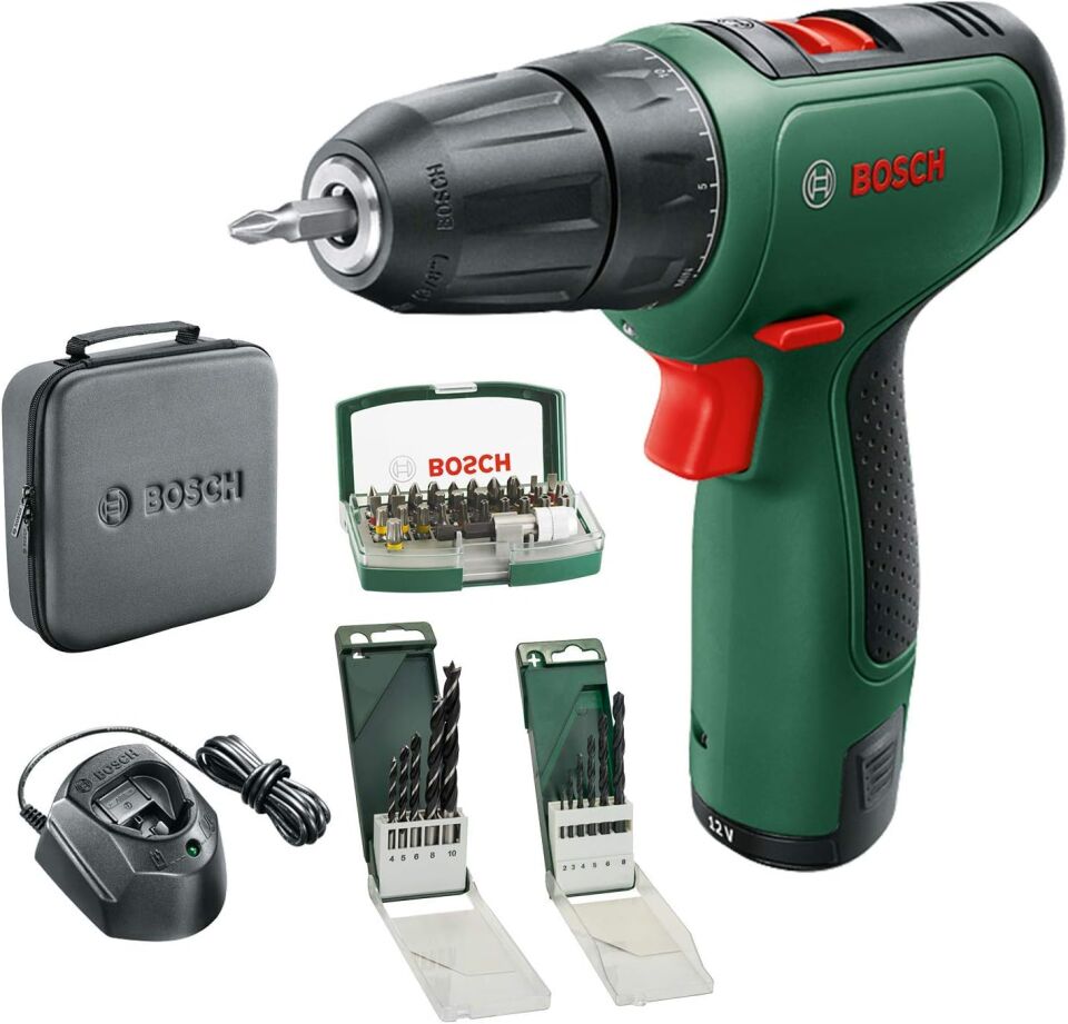 Bosch Akülü Delme/Vidalama Makinesi EasyDrill 1200 (2.0 Ah Akü, 12 Volt Sistem, Delme ve Vidalama Uç Setleri, Yumuşak Çanta İçinde