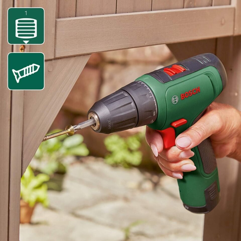 Bosch Akülü Delme/Vidalama Makinesi EasyDrill 1200 (2.0 Ah Akü, 12 Volt Sistem, Delme ve Vidalama Uç Setleri, Yumuşak Çanta İçinde