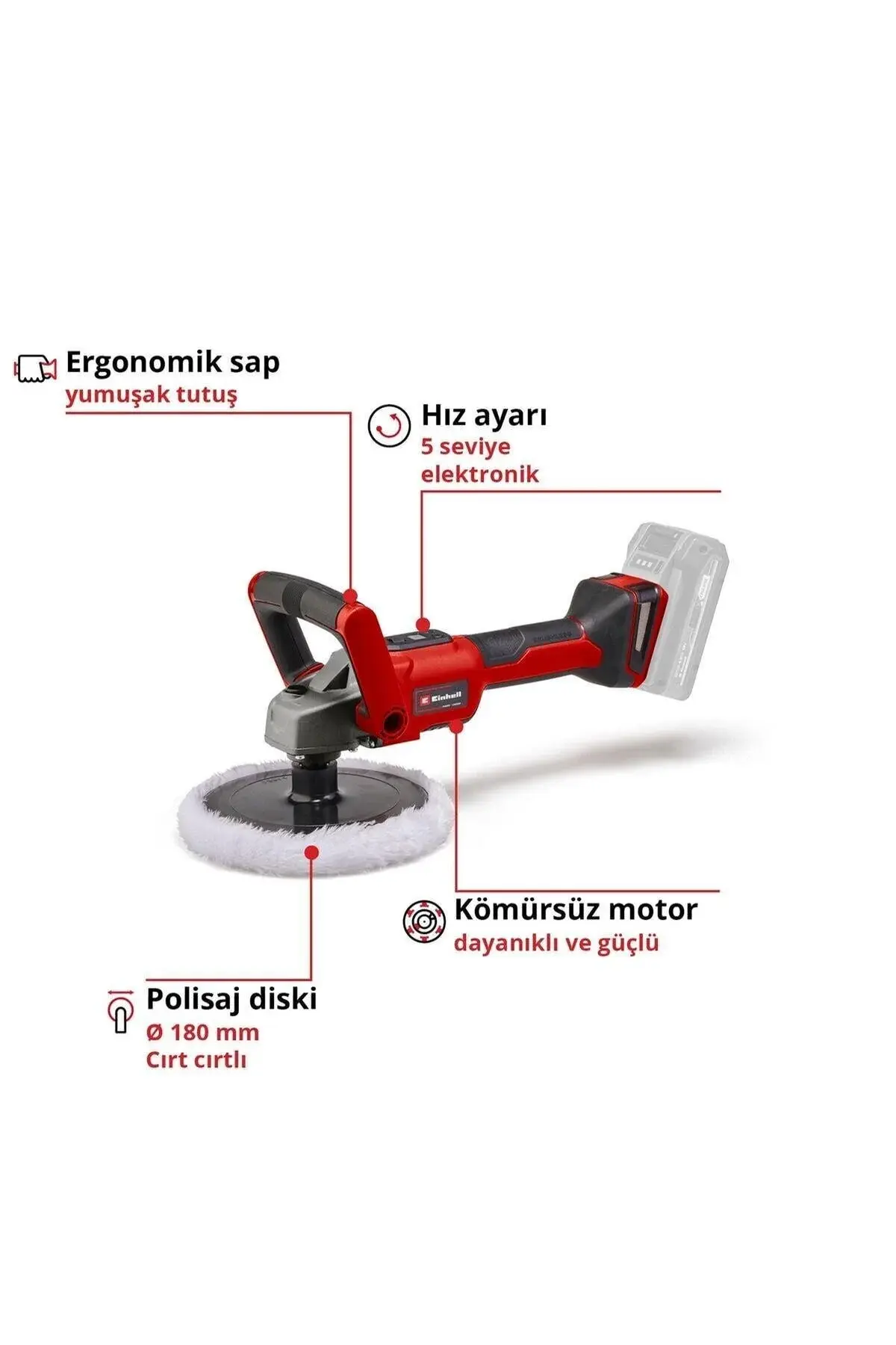 Einhell CE-CP 18/180 Li E - Solo, Akülü Polisaj ve Zımpara Makinesi (Akü ve şarj cihazı dahil değildir