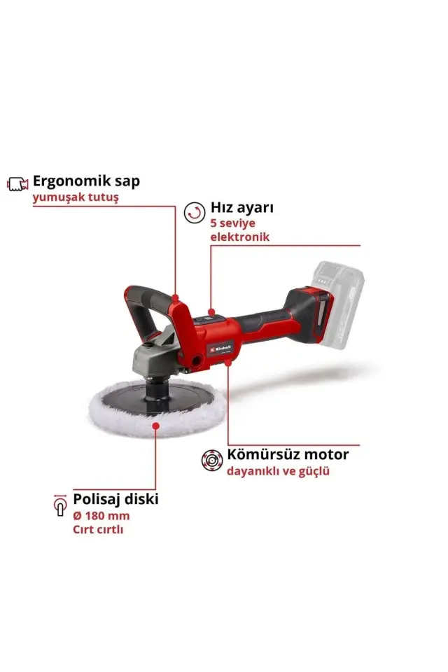 Einhell CE-CP 18/180 Li E - Solo, Akülü Polisaj ve Zımpara Makinesi (Akü ve şarj cihazı dahil değildir