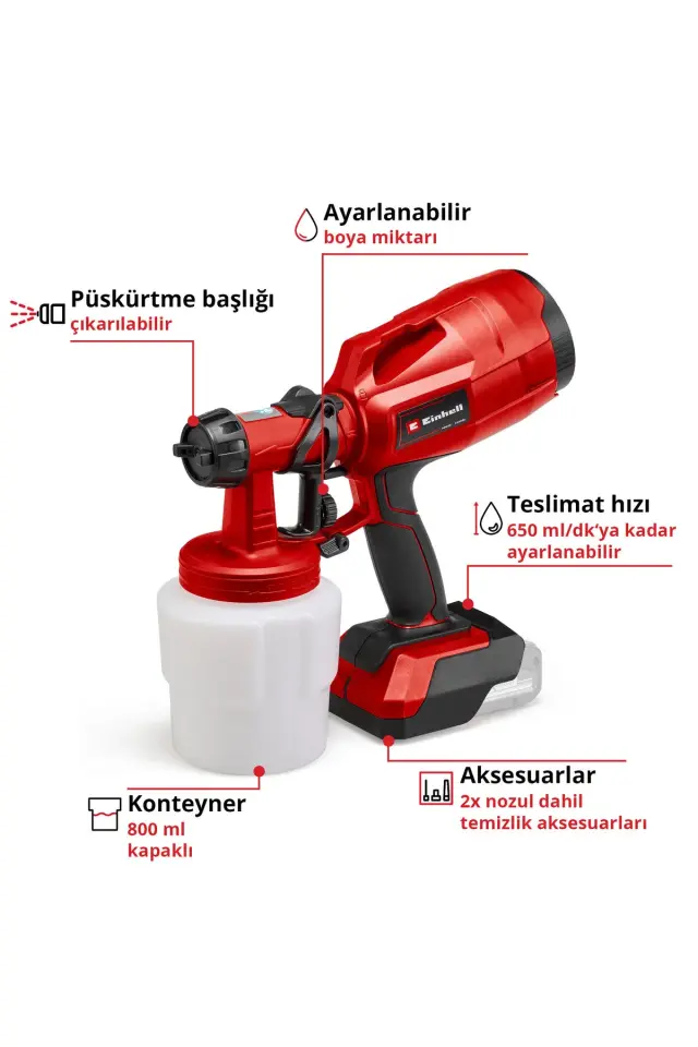 Einhell Tc-sy 18/60 Li - Solo, Akülü Sprey Boya Sistemi - 4260025 (AKÜ VE ŞARJ CİHAZI HARİÇTİR)