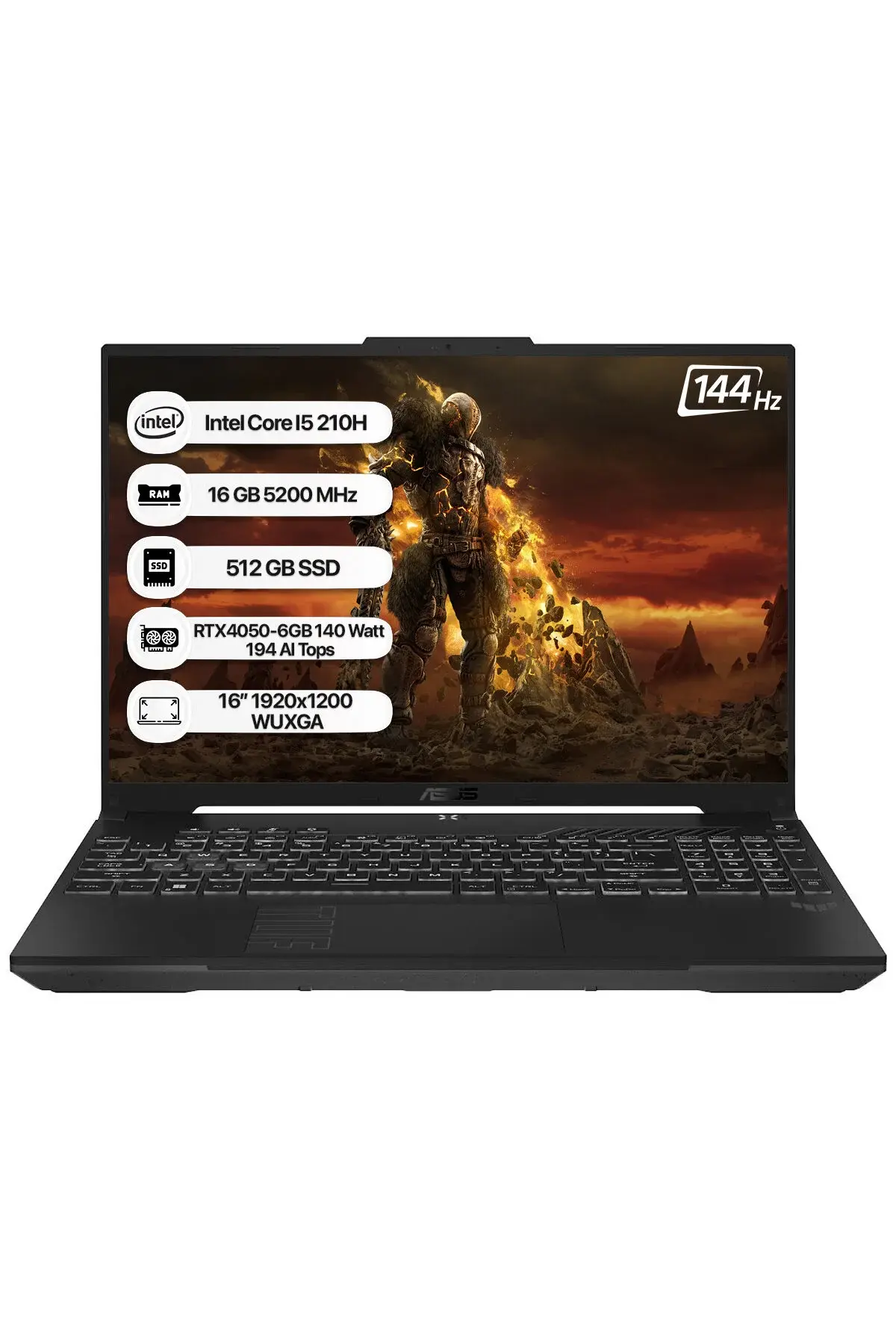 ASUS Tuf Gaming F16 FX607VU-RL142 i5 210H 16GB 512GB SSD RTX4050-6GB 140W Freedos 16'' 144Hz WUXGA Ta