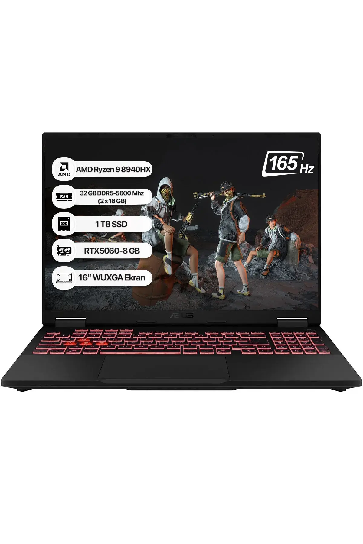 ASUS Tuf Gaming A16 FA608PM-RV026 AMD Ryzen 9 8940HX 32GB 1TB SSD RTX5060-8GB 115W Freedos 16'' 165Hz