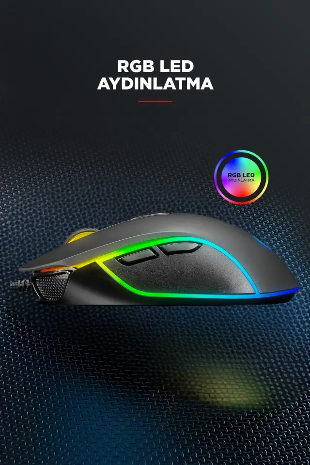Rampage Smx-g65 Alpor Rgb Mouse Drag Click 12800 Dpi Gaming Mouse Oyuncu Mouse Makrolu Örgü Kablo